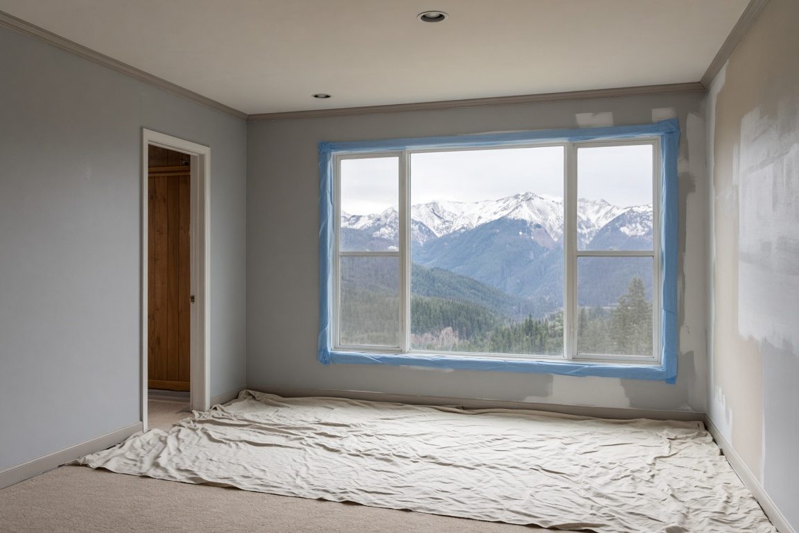 Illustration of an empty condo room being painted light gray